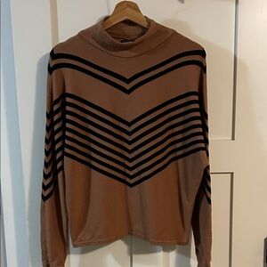 Tahari Tan and Black Chevron Cowl Neck Sweater
